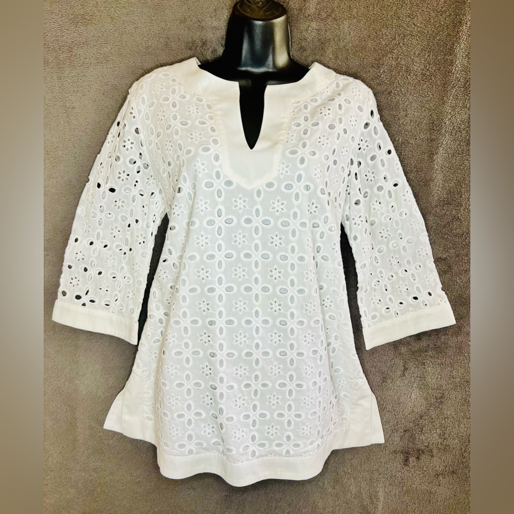 Jade Melody Tam Chic White Embroidered Eyelet Tunic Top